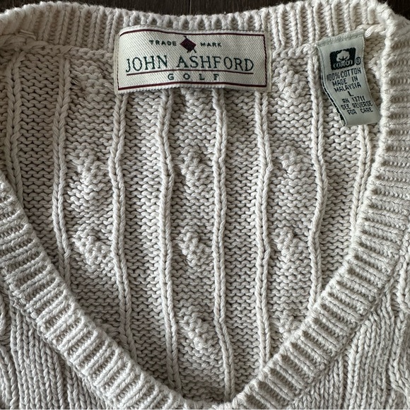 Vintage John Ashford Golf Cable Knit Vest Sweater 90's Preppy Academia Coastal L - Picture 2 of 6